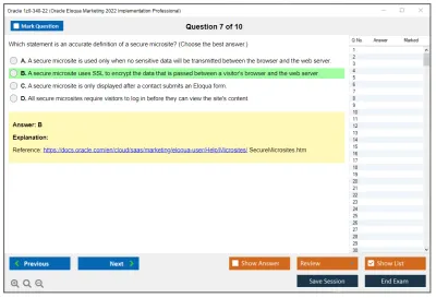 Oracle 1z0-340-22 Oracle Eloqua Marketing 2022 Implementation Professional Practice test exam simulator test engine exam Prep practice test questions answers Image 7