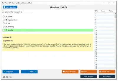 Test Prep HSPT-Test High School Placement Test Practice test exam simulator test engine exam Prep practice test questions answers Image 12