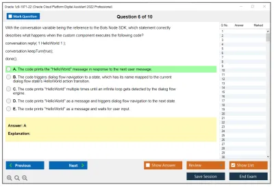 Oracle 1z0-1071-22 Oracle Cloud Platform Digital Assistant 2022 Professional Practice test exam simulator test engine exam Prep practice test questions answers Image 6