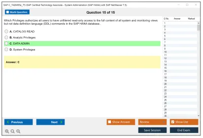 SAP C_TADM55a_75 SAP Certified Technology Associate - System Administration (SAP HANA) with SAP NetWeaver 7.5 Practice test exam simulator test engine exam Prep practice test questions answers Image 15