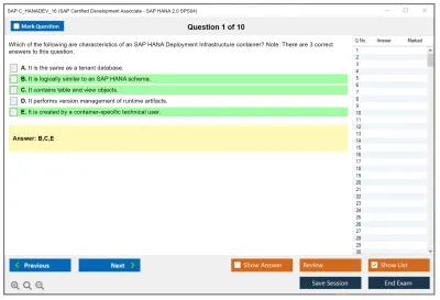 SAP C_HANADEV_16 SAP Certified Development Associate - SAP HANA 2.0 SPS04 Practice test exam simulator test engine exam Prep practice test questions answers Image 1