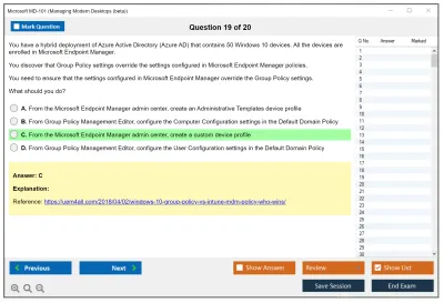 Microsoft MD-101 Managing Modern Desktops Practice test exam simulator test engine exam Prep practice test questions answers Image 19