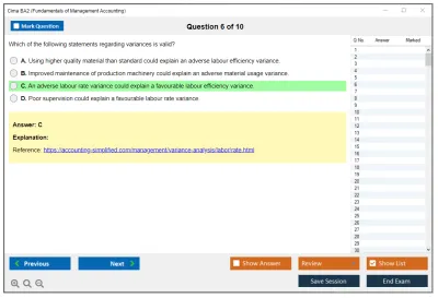Cima BA2 Fundamentals of Management Accounting Practice test exam simulator test engine exam Prep practice test questions answers Image 6