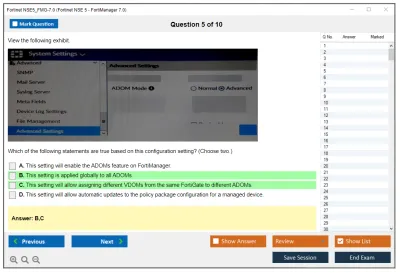 Fortinet NSE5_FMG-7.0 Fortinet NSE 5 - FortiManager 7.0 Practice test exam simulator test engine exam Prep practice test questions answers Image 5