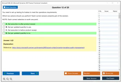 Microsoft MB-330 Microsoft Dynamics 365 Supply Chain Management Practice test exam simulator test engine exam Prep practice test questions answers Image 12