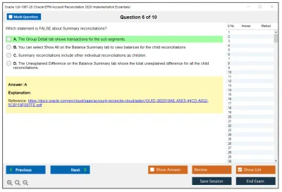Oracle 1z0-1087-20 Oracle EPM Account Reconciliation 2020 Implementation Essentials Practice test exam simulator test engine exam Prep practice test questions answers Image 6