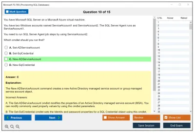 Microsoft 70-765 Provisioning SQL Databases Practice test exam simulator test engine exam Prep practice test questions answers Image 10