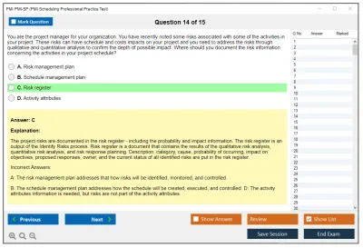PMI PMI-SP PMI Scheduling Professional Practice test exam simulator test engine exam Prep practice test questions answers Image 14
