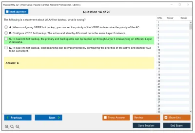 Huawei H12-321 Wlan-Cewa (Huawei Certified Network Professional - CEWA) Practice test exam simulator test engine exam Prep practice test questions answers Image 14