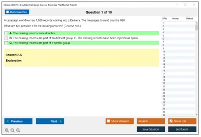 Adobe AD0-E314 Adobe Campaign Classic Business Practitioner Expert Practice test exam simulator test engine exam Prep practice test questions answers Image 1