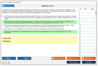 HP HP2-I14 Selling HP Supplies 2020 Practice test exam simulator test engine exam Prep practice test questions answers Image 2