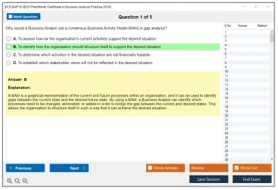 BCS BAP18 BCS Practitioner Certificate in Business Analysis Practice 2018 Practice test exam simulator test engine exam Prep practice test questions answers Image 1