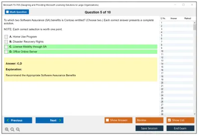 Microsoft 70-705 Designing and Providing Microsoft Licensing Solutions to Large Organizations Practice test exam simulator test engine exam Prep practice test questions answers Image 5