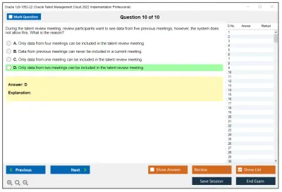 Oracle 1z0-1052-22 Oracle Talent Management Cloud 2022 Implementation Professional Practice test exam simulator test engine exam Prep practice test questions answers Image 10