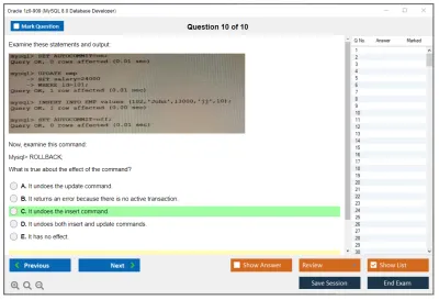 Oracle 1z0-909 MySQL 8.0 Database Developer Practice test exam simulator test engine exam Prep practice test questions answers Image 10