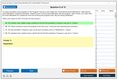 Oracle 1z0-340-22 Oracle Eloqua Marketing 2022 Implementation Professional Practice test exam simulator test engine exam Prep practice test questions answers Image 8