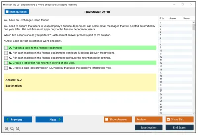 Microsoft MS-201 Implementing a Hybrid and Secure Messaging Platform Practice test exam simulator test engine exam Prep practice test questions answers Image 8
