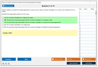 Oracle 1z0-1065-20 Oracle Procurement Cloud 2020 Implementation Essentials Practice test exam simulator test engine exam Prep practice test questions answers Image 5