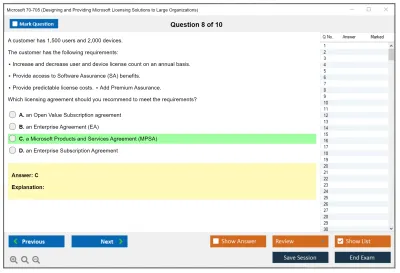 Microsoft 70-705 Designing and Providing Microsoft Licensing Solutions to Large Organizations Practice test exam simulator test engine exam Prep practice test questions answers Image 8