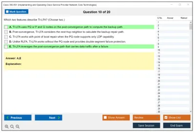 Cisco 350-501 Implementing and Operating Cisco Service Provider Network Core Technologies (350-501 SPCOR) Practice test exam simulator test engine exam Prep practice test questions answers Image 10