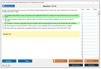 Oracle 1z0-485 Oracle Exadata Database Machine 2014 Implementation Essentials Practice test exam simulator test engine exam Prep practice test questions answers Image 1