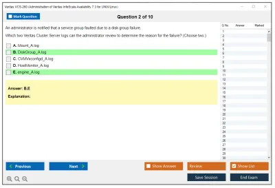 Veritas VCS-260 Administration of Veritas InfoScale Availability 7.3 for UNIX/Linux Practice test exam simulator test engine exam Prep practice test questions answers Image 2