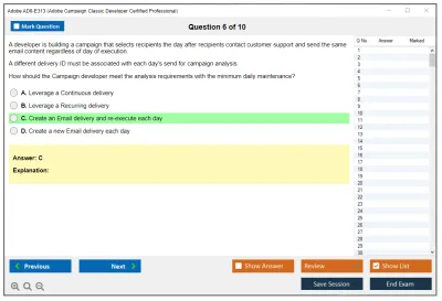 Adobe AD0-E313 Adobe Campaign Classic Developer Certified Professional Practice test exam simulator test engine exam Prep practice test questions answers Image 6