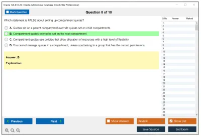 Oracle 1z0-931-22 Oracle Autonomous Database Cloud 2022 Professional Practice test exam simulator test engine exam Prep practice test questions answers Image 8
