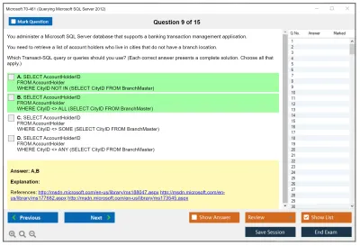 Microsoft 70-461 Querying Microsoft SQL Server 2012 Practice test exam simulator test engine exam Prep practice test questions answers Image 9