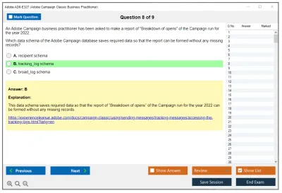 Adobe AD0-E327 Adobe Campaign Classic Business Practitioner - Certified Expert Practice test exam simulator test engine exam Prep practice test questions answers Image 8