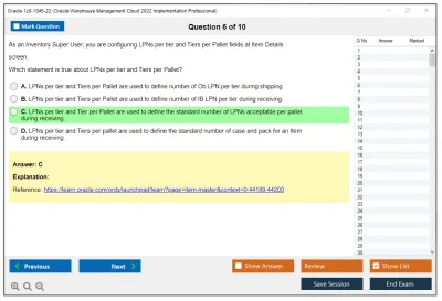 Oracle 1z0-1045-22 Oracle Warehouse Management Cloud 2022 Implementation Professional Practice test exam simulator test engine exam Prep practice test questions answers Image 6