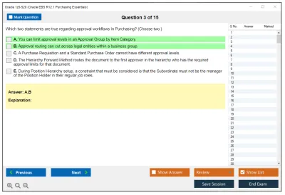 Oracle 1z0-520 Oracle EBS R12.1 Purchasing Essentials Practice test exam simulator test engine exam Prep practice test questions answers Image 3