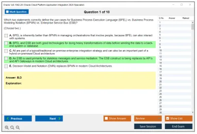 Oracle 1z0-1042-20 Oracle Cloud Platform Application Integration 2020 Specialist Practice test exam simulator test engine exam Prep practice test questions answers Image 1