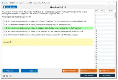 Oracle 1z0-1035-22 Oracle Intelligent Advisor 2022 Implementation Professional Practice test exam simulator test engine exam Prep practice test questions answers Image 9