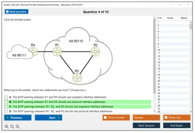 Juniper JN0-362 Service Provider Routing and Switching - Specialist (JNCIS-SP) Practice test exam simulator test engine exam Prep practice test questions answers Image 4