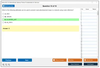 Nokia 4A0-114 Nokia Border Gateway Protocol Fundamentals for Services Practice test exam simulator test engine exam Prep practice test questions answers Image 10