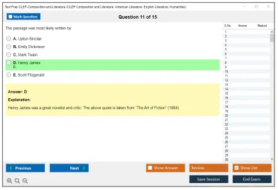 Test Prep CLEP-Composition-and-Literature CLEP Composition and Literature: American Literature, English Literature, Humanities Practice test exam simulator test engine exam Prep practice test questions answers Image 11