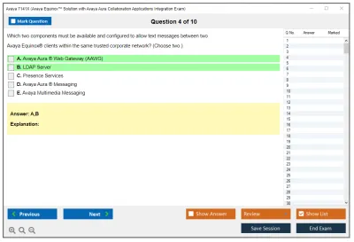 Avaya 7141X Avaya Equinox™ Solution with Avaya Aura Collaboration Applications Integration Exam Practice test exam simulator test engine exam Prep practice test questions answers Image 4