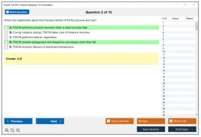Oracle 1z0-497 Oracle Database 12c Essentials Practice test exam simulator test engine exam Prep practice test questions answers Image 2