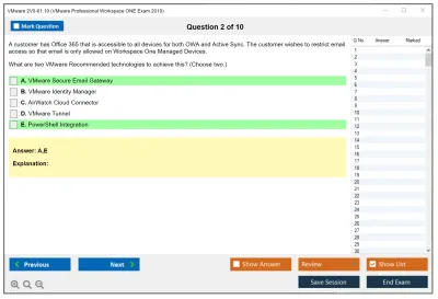 VMware 2V0-61.19 VMware Professional Workspace ONE Exam 2019 Practice test exam simulator test engine exam Prep practice test questions answers Image 2