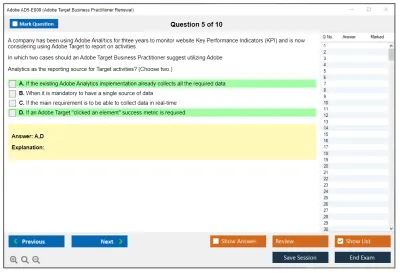 Adobe AD5-E809 Adobe Target Business Practitioner Renewal Practice test exam simulator test engine exam Prep practice test questions answers Image 5