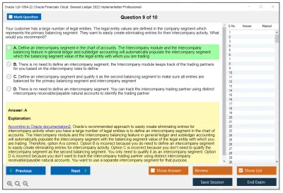 Oracle 1z0-1054-22 Oracle Financials Cloud: General Ledger 2022 Implementation Essentials Practice test exam simulator test engine exam Prep practice test questions answers Image 9