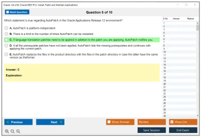 Oracle 1z0-238 Oracle EBS R12: Install, Patch and Maintain Applications Practice test exam simulator test engine exam Prep practice test questions answers Image 6