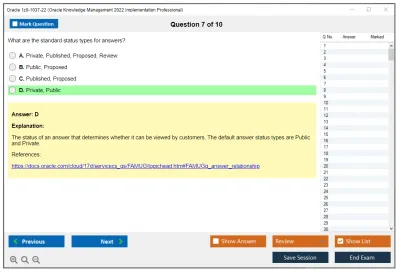 Oracle 1z0-1037-22 Oracle Knowledge Management 2022 Implementation Professional Practice test exam simulator test engine exam Prep practice test questions answers Image 7