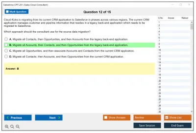 Salesforce CRT-251 Salesforce Certified Sales Cloud Consultant Practice test exam simulator test engine exam Prep practice test questions answers Image 12