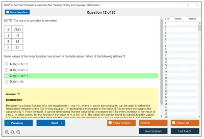 Test Prep SAT-Test Scholastic Assessment Test: Reading, Writing and Language, Mathematics Practice test exam simulator test engine exam Prep practice test questions answers Image 12