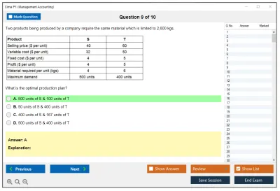 Cima P1 Management Accounting Practice test exam simulator test engine exam Prep practice test questions answers Image 9