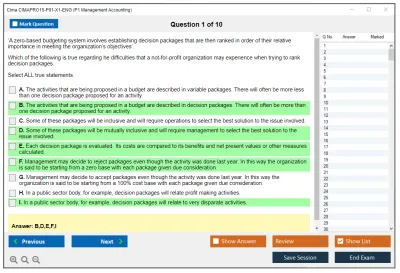 Cima CIMAPRO15-P01-X1-ENG P1 Management Accounting Practice test exam simulator test engine exam Prep practice test questions answers Image 1