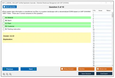 SAP C_S4EWM_1909 SAP Certified Application Associate - Extended Warehouse Management with SAP S/4HANA Practice test exam simulator test engine exam Prep practice test questions answers Image 5