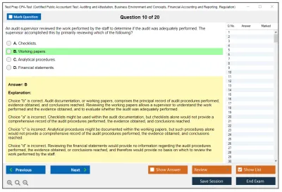 Test Prep CPA-Test Certified Public Accountant Test: Auditing and Attestation, Business Environment and Concepts, Financial Accounting and Reporting, Regulation Practice test exam simulator test engine exam Prep practice test questions answers Image 10